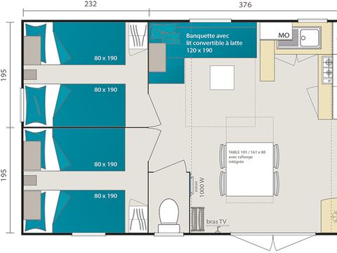 MOBILHOME 6 personnes - PRIVILEGE 3 chambres