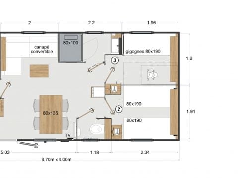 MOBILHOME 6 personnes - GRAND LARGE 3 chambres
