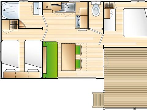 MOBILHOME 4 personnes - Standard 2 chambres 25m² + Terrasse intégrée
