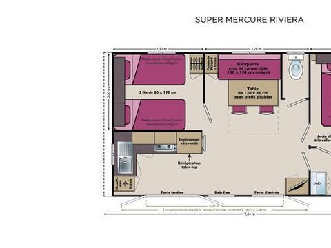 Mobilhome 4 personnes - Premium 2 chambres 27-32m² + Terrasse semi-couverte + TV + LV (Dimanche)