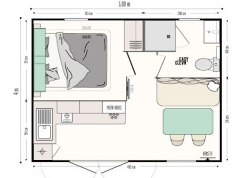 MOBILHOME 2 personnes - Standard 1 chambre 18m² + Terrasse non couverte + TV