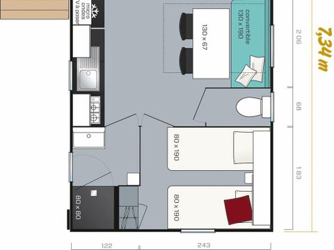 MOBILHOME 4 personnes - MH2 O'HARA 734 PLUS 22 m²