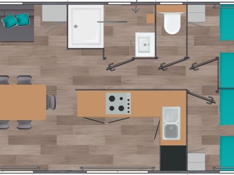 Mobilhome 8 personnes - PREMIUM 40-3-2 BALNEO - 3 chambres + 2 salles d'eau NEW23 - MAXIMUM 6 ADULTES /