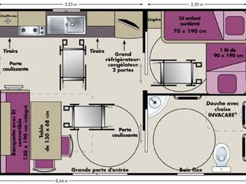 MOBILHOME 4 personnes - PMR 30m² - 2 chambres (accessible personne à mobilité réduite)