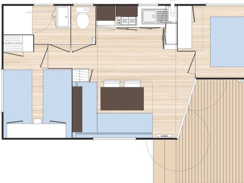 Mobilhome 4 personnes - Standard 25m² 2 chambres + Terrasse + TV + Climatisation