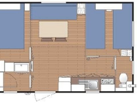 Mobilhome 5 personnes - Standard 29m² 2 chambres + Terrasse 12m² + TV + Climatisation