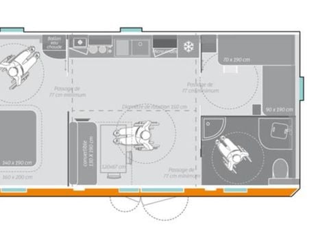 Mobilhome 4 personnes - PMR Confort 31m² 2 chambres + terrasse semi-couverte 18m² + TV + Clim