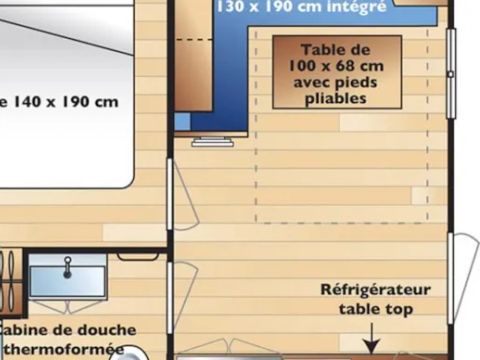 MOBILHOME 2 personnes - Standard 17m² (1 chambre) + terrasse intégrée couverte 9m² + TV 2/3 pers