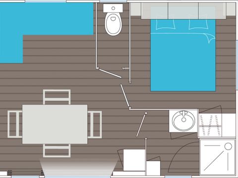 MOBILHOME 5 personnes - remium 30m² (2 chambres) + terrasse couverte 10m² + draps + serviettes + LV + TV 4/5 pers.