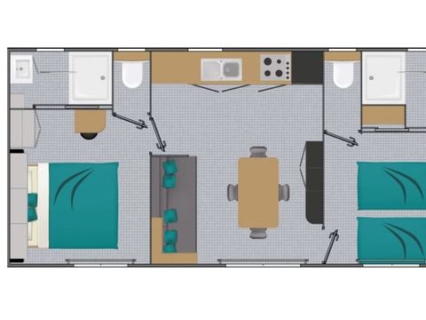 MOBILHOME 6 personnes - Prestige Bora - Piéton - 4/6Pers 2Ch 2Sde 32m2