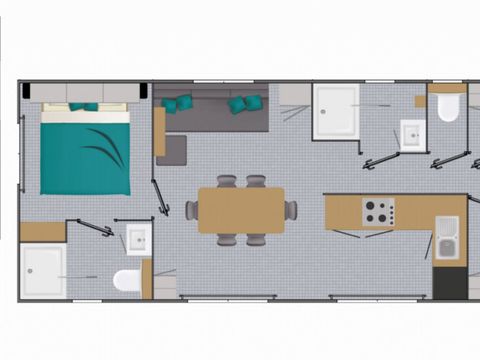 MOBILHOME 8 personnes - Prestige Cabellou - Piéton - 6/8P 3Ch 2Sde 40m2