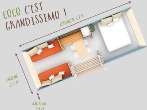 BUNGALOW TOILÉ 4 personnes - Coco Sweet 17 m2 - 2 chambres avec terrasse couverte / sans sanitaire