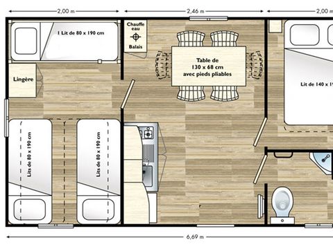 MOBILHOME 4 personnes - DOMINOS 22m² / 2 chambres - sans terrasse