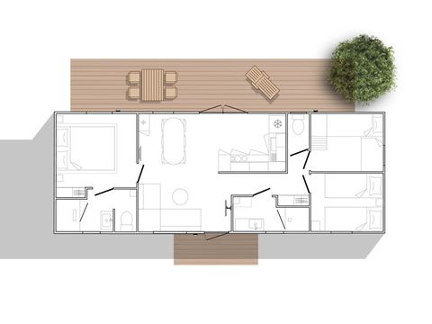Mobilhome 7 personnes - Hébergement Coté jardin - 3 chambres
