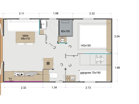 MOBILHOME 4 personnes - Catamaran 25m² Terrasse semi-couverte