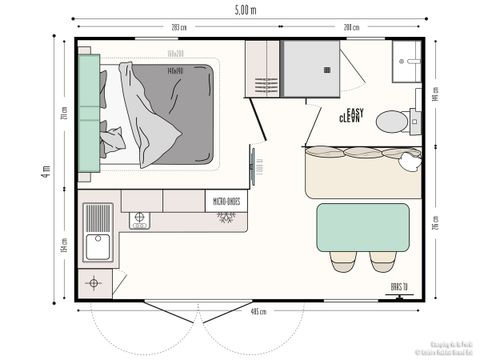 MOBILHOME 2 personnes - Mobil-Home Confort 22m² - 1 chambre + terrasse semi-couverte 12m² + TV + Clim -