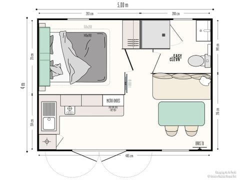 MOBILHOME 2 personnes - Mobil-Home Confort 22m² - 1 chambre + terrasse semi-couverte 12m² + TV + Clim -