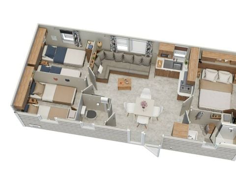 MOBILHOME 6 personnes - New Premium 32m²(3ch.-6pers.) + Terrasse + TV + Clim