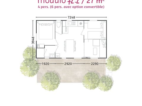 MOBILHOME 6 personnes - BAHIA MODULO 27m² - 4/6 personnes - 2 chambres - Terrasse couverte