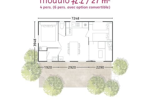 MOBILHOME 6 personnes - "BAHIA MODULO Confort +" - 27m² - 4/6 personnes - 2 chambres - Terrasse couverte