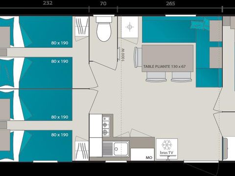 MOBILHOME 6 personnes - BAHAMAS CONFORT 34m² - 3 chambres - Terrasse couverte - Lave vaisselle