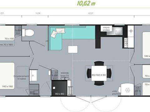 MOBILHOME 8 personnes - SMALA 38m² - 4 chambres + terrasse couverte