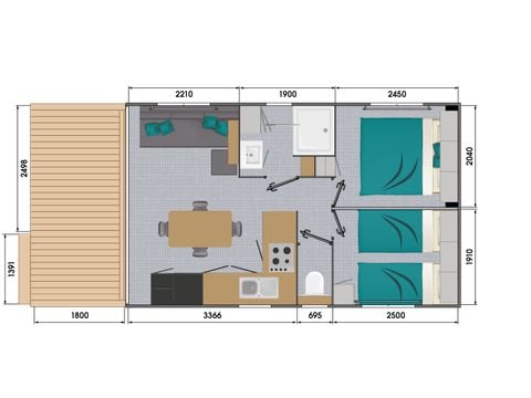 MOBILHOME 4 personnes - Confort 2 chambres avec terrasse