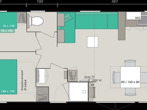 MOBILHOME 8 personnes - Premium 38m² - 4 chambres - terrasse couverte