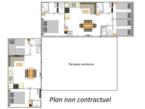MOBILHOME 11 personnes - Tribu 71m² (5 chambres 3 SDB) + terrasse