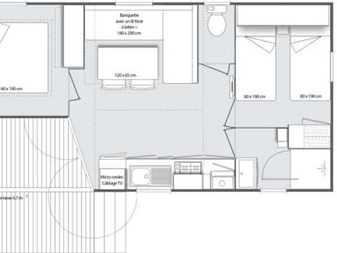 MOBILHOME 4 personnes - 30m² Confort (2 chambres) avec Terrasse semi couverte 15m²