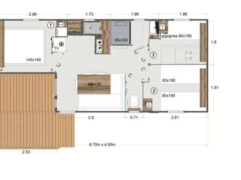 MOBILHOME 6 personnes - HIVA 3 CHAMBRES 6 PLACES