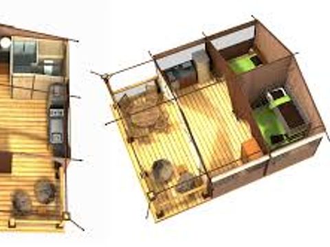 TENTE TOILE ET BOIS 5 personnes - Tente Lodge Victoria 30 m² avec salle de bain - terrasse couverte 5 pers