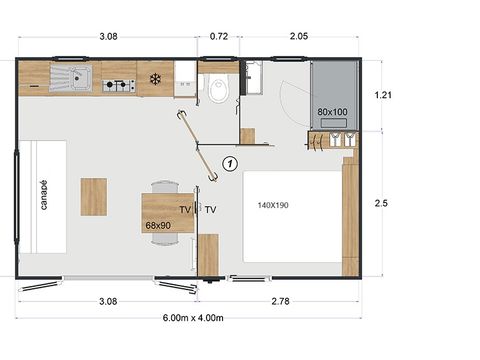 MOBILHOME 2 personnes - Couple (1 Chambre)