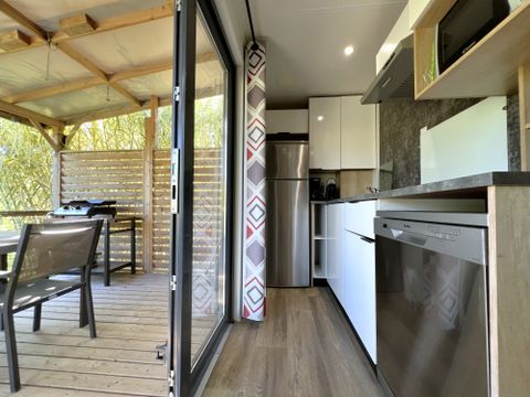 Mobilhome 6 personnes - Mobil-home Premium 32 m² 3 chambres + terrasse 21m² + TV + LV + clim + plancha 6 pers