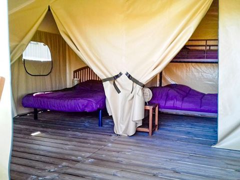 Tente en toile et en bois 5 personnes - Ecolodge Freeflower confort 2 chambres 30m² - sans sanitaires 5 pers