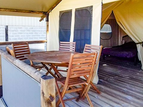Tente en toile et en bois 5 personnes - Ecolodge Freeflower confort 2 chambres 30m² - sans sanitaires 5 pers