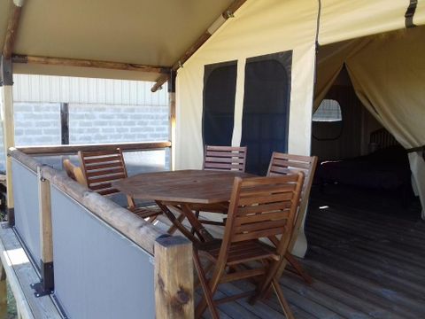 Tente en toile et en bois 5 personnes - Ecolodge Freeflower confort 2 chambres 30m² - sans sanitaires 5 pers