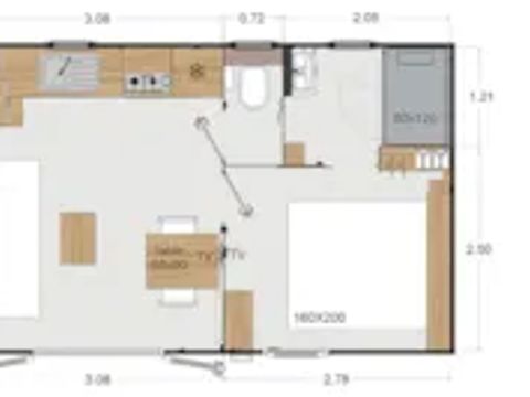 MOBILHOME 2 personnes - Premium 22 m² 1 chambre + terrasse 17m² + TV + LV + Climatisation + Plancha