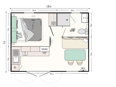 MOBILHOME 2 personnes - 3 trèfles 1 chambre 1 SDB