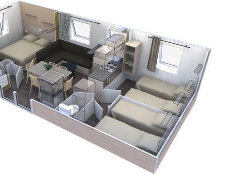 Mobilhome 6 personnes - Confort - 3 chambres - Clim - TV - 33m²