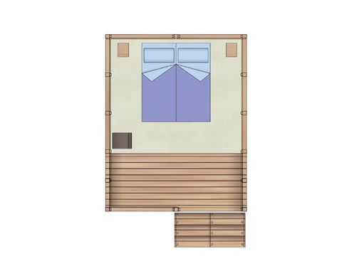 TENTE TOILE ET BOIS 2 personnes - MINI LODGE TENT (sans sanitaire) équipée d'un petit réfrigérateur