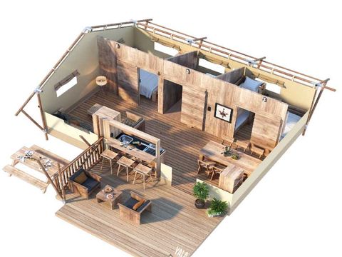 TENTE 6 personnes - Tente Lodge NEANDERTAL 55m² avec sanitaires 6 pers