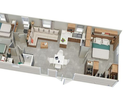 MOBILHOME 8 personnes - 3 chambres - 1 salle d'eau - (Clim, Lave-vaisselle, Lave-linge) - Terrasse couverte - 007