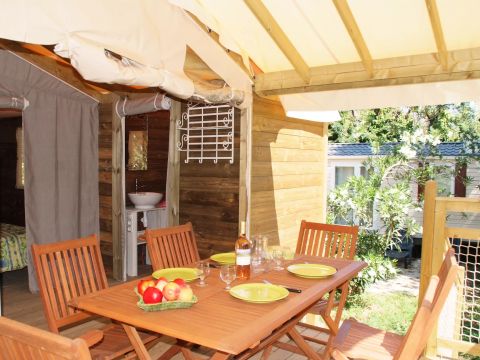 TENTE TOILE ET BOIS 5 personnes - Caba'nature 3 Pièces 5 Personnes
