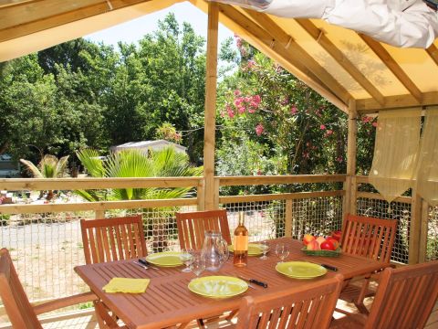 TENTE TOILE ET BOIS 5 personnes - Caba'nature 3 Pièces 5 Personnes