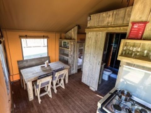 Tente en toile et en bois 4 personnes - Safaritent Trendy avec salle de bain