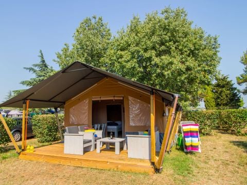 TENTE TOILE ET BOIS 5 personnes - Porto Sole - Tente Safari Confort + climatisation