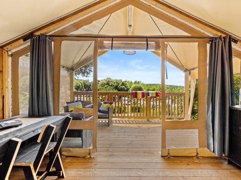 Tente en toile et en bois 5 personnes - Porto Sole - Tente Safari Bella Vista + air conditionné (5P)