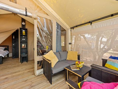 Tente en toile et en bois 5 personnes - Porto Sole - Tente Safari Bella Vista + air conditionné (5P)