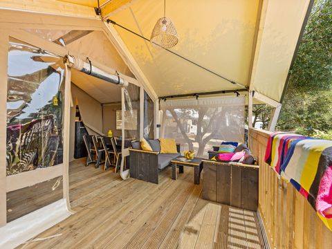 Tente en toile et en bois 5 personnes - Porto Sole - Tente Safari Bella Vista + air conditionné (5P)